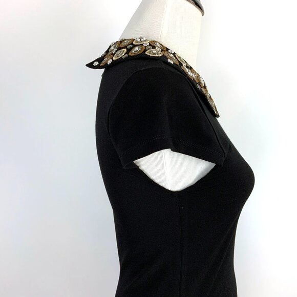 Alice + Olivia Mary Black Embellished Peter Pan Cup Sleeve Top Sz S - Picture 9 of 16